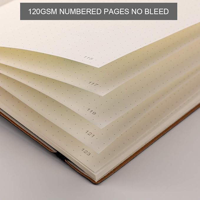 AHGXG Dotted Bullet Grid Journal 2 Pack - A5 Dot Grid Notebook Softcover, Medium 5.75'' × 8.38'', 320 Numbered Pages, 120gsm Thick Dotted Paper, Soft Leather Cover (Black Brown)