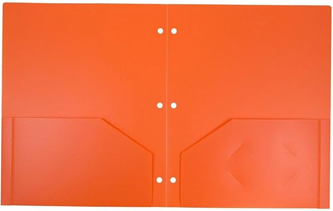 JAM PAPER Heavy Duty Plastic 3 Hole Punch Pocket Folders - Extra Tough School Folders - Orange - Bulk 144/Box