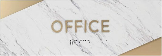 Office Sign with Braille/Small Business Easy Adhesive Mount Door And Wall Sign / 3" x 9" Light Marble Design