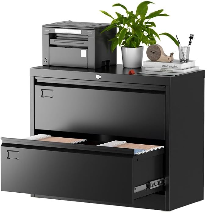 Aobabo Lateral File Cabinet 2 Drawer,Lockable Metal Filing Cabinet, Suitable for Home Office School Hanging Files Letter/Legal Size,Required-Assembly,Black