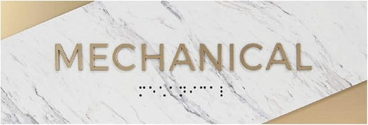 Mechanical Sign with Braille/Small Business Easy Adhesive Mount Door and Wall Sign / 3" x 9" Light Marble Design