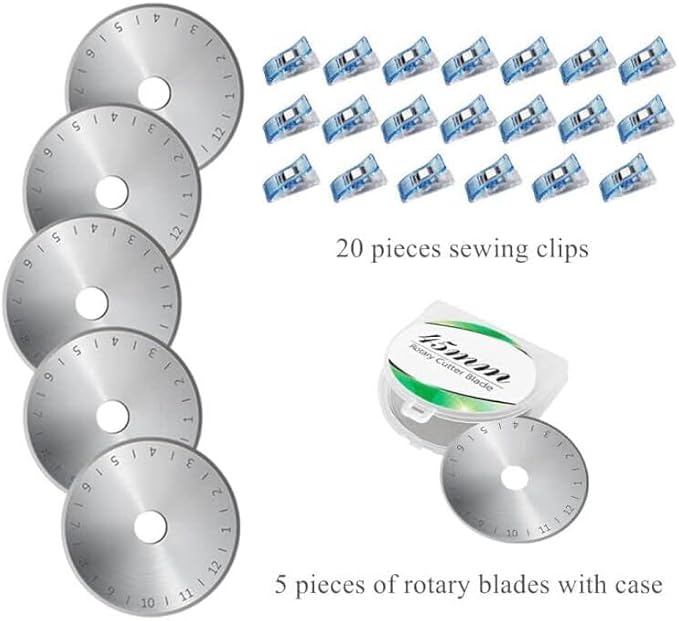 39 Pcs Rotary Cutter Set- Quilting Kit incl. 45mm Fabric Cutter with 5 Extra Blades, A4 Cutting Mat, 2 Craft Knife Set, Ideal for Crafting, Sewing, Patchworking Turquoise