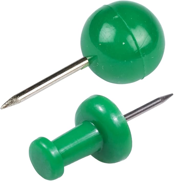 JAM PAPER Colorful Push Pins - Flat & Round Head Thumb Tack Combo Set - Green Pushpins - 200/Pack