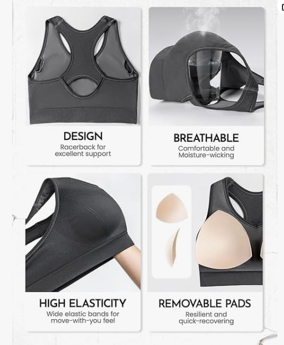 FITTIN Racerback Sports Bras for Women - Padded Seamless Support Bra for Yoga Gym Workout Fitness