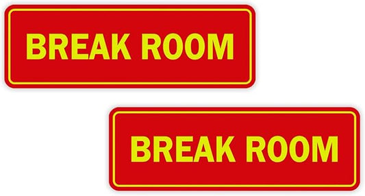 Standard Break Room Door or Wall Sign - Red/Yellow - Medium 2 Pack
