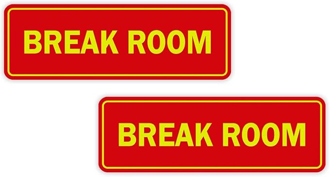 Standard Break Room Door or Wall Sign - Red/Yellow - Large 2 Pack