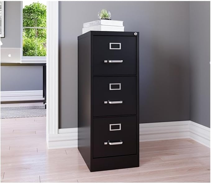 UrbanPro 3 Drawers 40.19" Vertical Black Metal Filing Cabinet Lockable Pre-Assembled Stationary Letter Size for Home, Office
