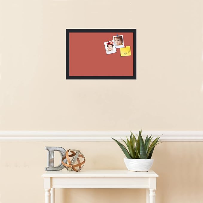 PinPix 19x13 Inch Cork Bulletin Board. This Decorative Framed Pin Board Comes with Crimson Pastel Design and a Satin Black Frame. Ideal for Home Office Decor or Message Board (PinPix-1807)