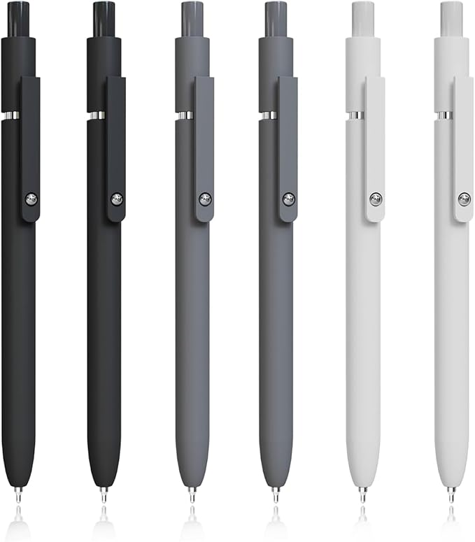 6 Pcs Gel Pens,0.5mm Fine Point Black Ink Pens With Smooth Writing,Aesthetic Pens for School & Office Supplies(Black Gray White)
