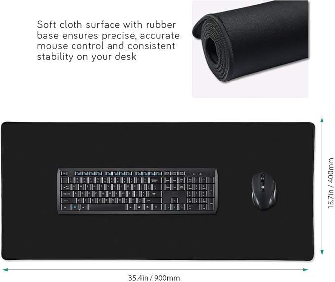 XXL Professional Large Mouse Pad & Computer Game Mouse Mat (35.4x15.7x0.12IN, 90x40 Black)