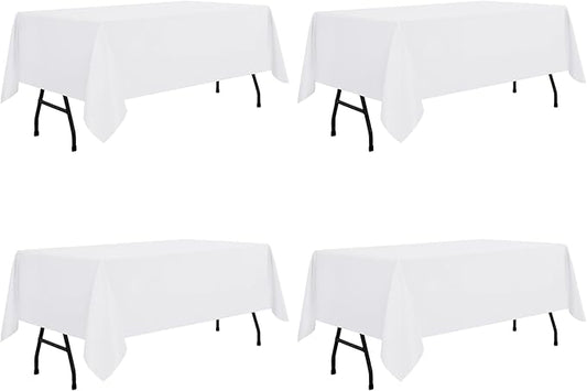 sancua 4 Pack White Tablecloth 60 x 84 Inch, Rectangle Table Cloth for 4ft Tables - Stain and Wrinkle Resistant Washable Polyester Table Cover for Dining Wedding Banquet Party Buffet Restaurant