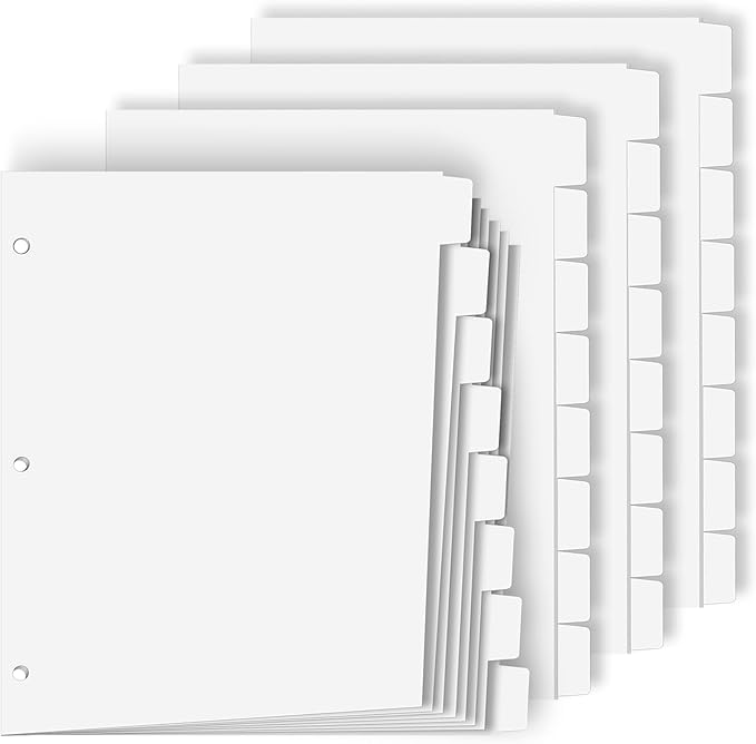 Binder Dividers for 3 Ring Binder, 1/8 Cut Tabs, Letter Size, Blank Write On Page Dividers with 8 Big Tabs for School Office Home, 4 Sets, 32 Dividers, White