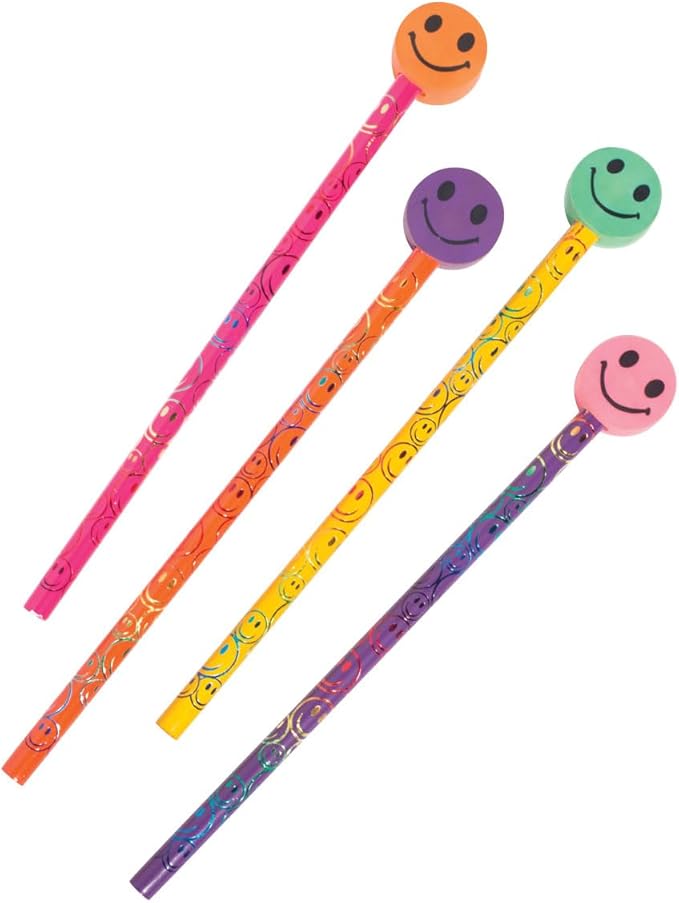 Anderson's Smiley Face Pencils and Erasers Tub, Set of 36, School Supplies, Classroom Supplies, Writing