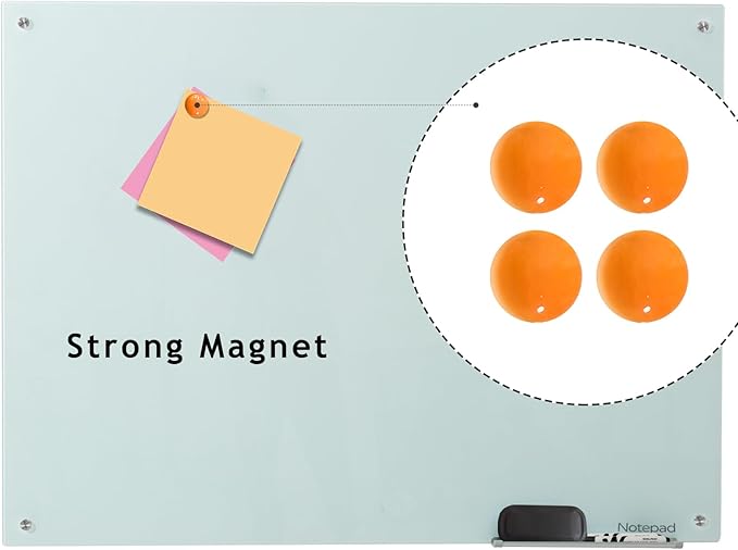 Glass Whiteboard 48 * 72Inches Magnetic Wall Mounted Glass Whiteboard, Large Frameless Glass White Board for Wall Office, Home & School