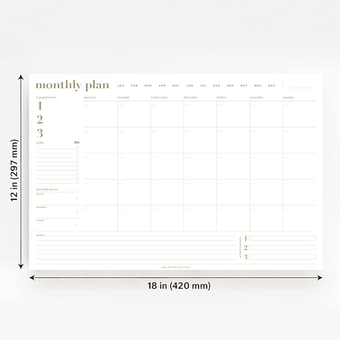 Bliss Collections Monthly Planning Pad, To Do List Notebook - Undated Tear-Off Sheets Notepad - Work Calendar, Organizer, Scheduler for Goals, Tasks - The Essential, 12" x 18", 18 Sheets