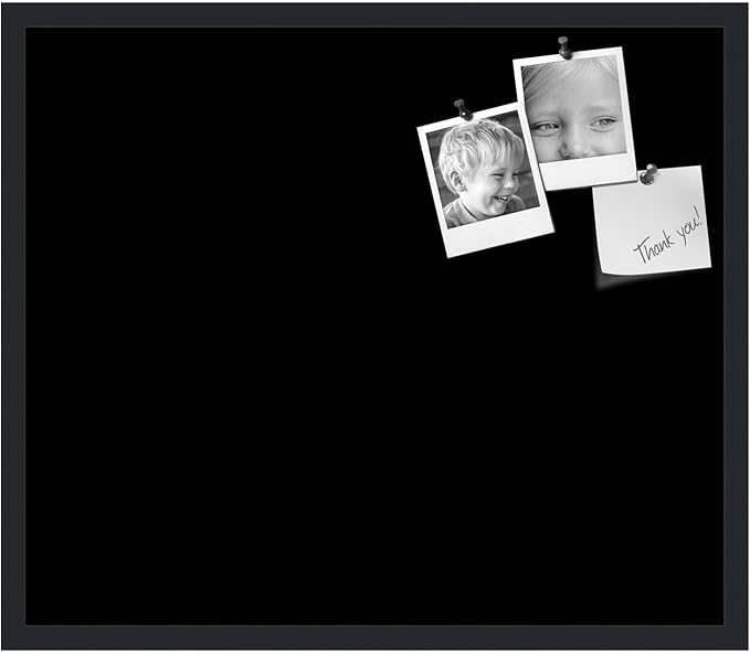 PinPix 28x24 Inch Cork Bulletin Board. This Decorative Framed Pin Board Comes with Solid Black Design and a Satin Black Frame. Ideal for Home Office Decor or Message Board (PinPix-622)