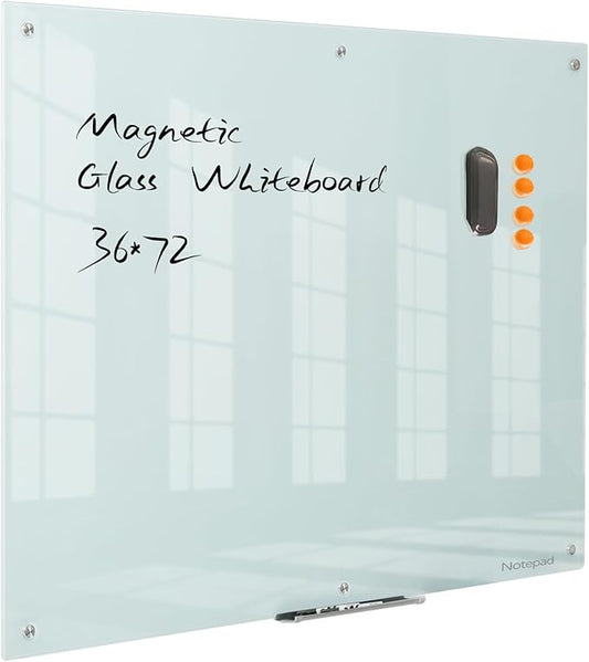 Glass Whiteboard 36 * 72Inches Magnetic Wall Mounted Glass Whiteboard, Large Frameless Glass White Board for Wall Office, Home & School