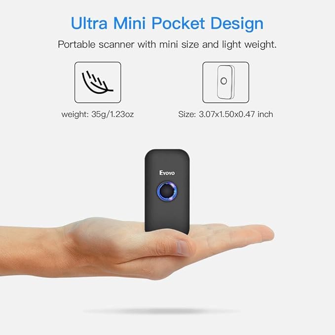 Eyoyo Mini 1D Bluetooth Barcode Scanner, 3-in-1 Bluetooth & USB Wired & 2.4G Wireless Barcode Reader Portable Bar Code Scanning Work with Windows, Android, iOS, Tablets or Computers