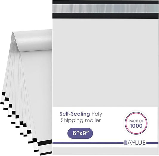 White Small Poly Mailers 6x9 Inch | Strong Adhesive Self-Seal mailer Bags | Tamper, Tear,Water Resistant Shipping Envelopes | Thick Strong Material Polymailer Bags Clothing Bag | 1000 Pack Bulk