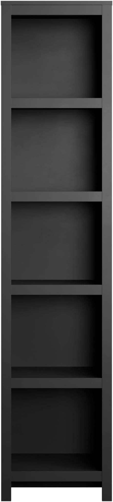 Prepac Moda 80" Tall 5-Tier Narrow Bookcase in Black, Modern Storage Accent Bookshelf with 3 Adjustable Shelves for Home, Office, Living Room, Bedroom