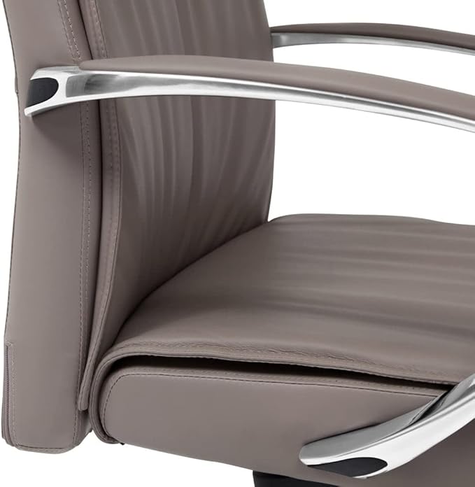 ZURI Forbes Genuine Leather Aluminum Base High Back Executive Chair - Light Grey