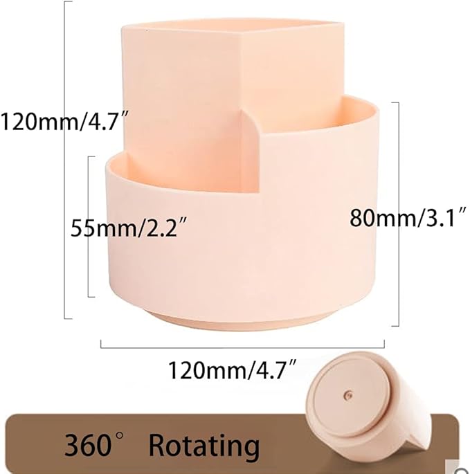 Rotating Pen Holder 3 Compartments, School Supplies Organizer for Pen, Colored Pencil, Art Brushes, Desktop Storage Box in Classroom & Art Studio, Gift for Teachers, Classmates, and Friends ,Pink