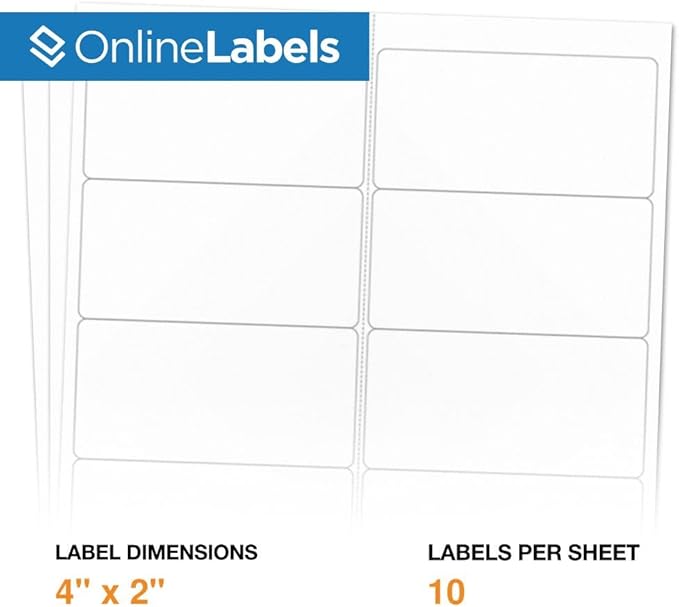 4 x 2 Rectangle Mailing Labels - Permanent, White Matte - Address, Shipping, Gift - Pack of 5,000-500 Sheets - Inkjet/Laser Printers - Online Labels