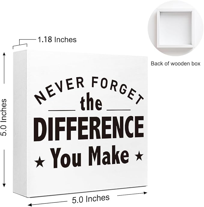 Inspirational Office Sign for Retiring Colleagues - Wooden Block with "Neverforget The Difference You Make" Message - 5x5x1 Inch Motivational Wall Art for Retirement Celebration