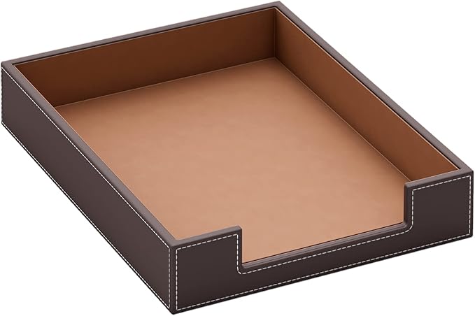 Leather Letter Tray, Thipoten Elegant Desk Organizer for Office Supplies, Mail, Paper, File, Magazine, Perfect Office Organization for Desktop(Brown)