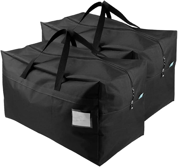 AMJ 2 Pack Extra Large Moving Bags with Zippers & Carrying Handles, Heavy-Duty Storage Totes for Space Saving, Black Moving Totes