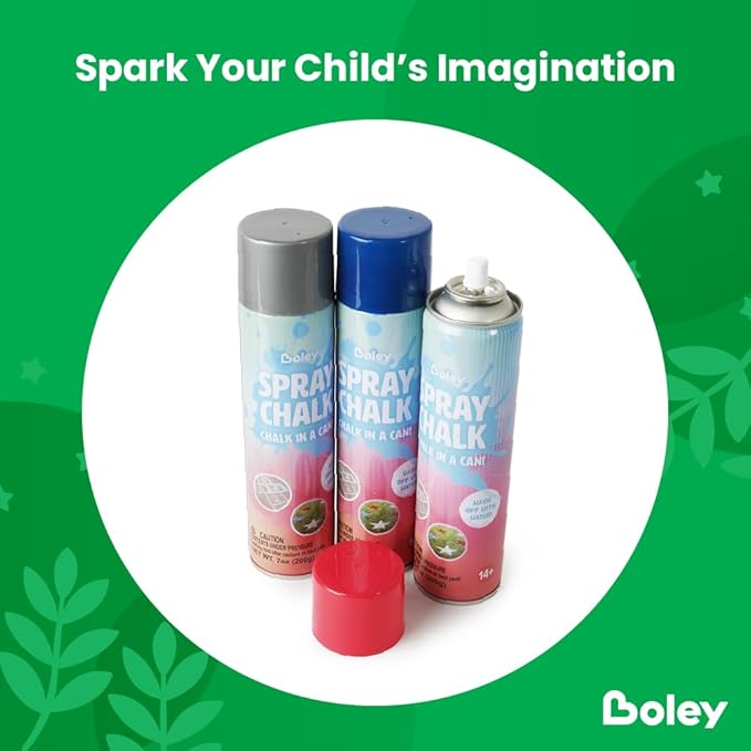 Boley 8-Pack Spray Chalk, 7 oz Each - Red, White, Blue, and Silver Colors – Patriotic American Flag Outdoor Chalk for Sidewalk, Pavement, & Grass – Fun Washable Art for Kids, Celebrations, and Events