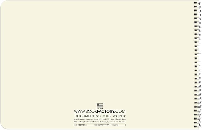 BookFactory Accounting Ledger Notebook/Large 5 Column Accounting Ledger Columnar (Five Columns) Log Book - 17'' x 11'', 100 Pages, Wire-O Landscape Format (LED-100-CLCW-PP(17x11-Ledger-5)-AX)