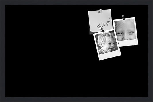 PinPix 28x18 Inch Cork Bulletin Board. This Decorative Framed Pin Board Comes with Solid Black Design and a Satin Black Frame. Ideal for Home Office Decor or Message Board (PinPix-622)