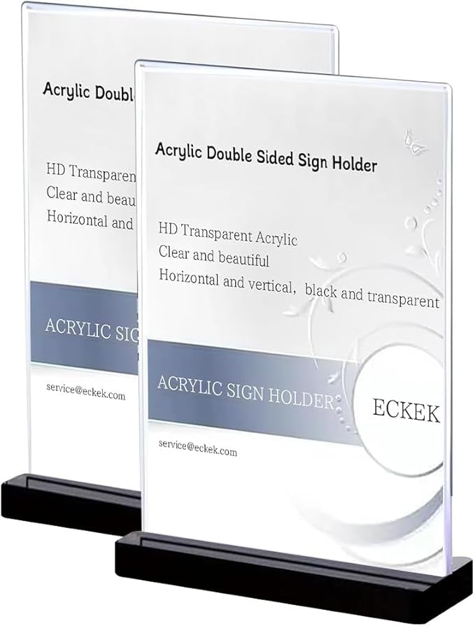 2 Pack Acrylic Sign Holder Menu Displays Double Sided Sign Stand A4/A5/A6 Clear (Black Vertical A5 148×210mm/ 5.83×8.27 inches)