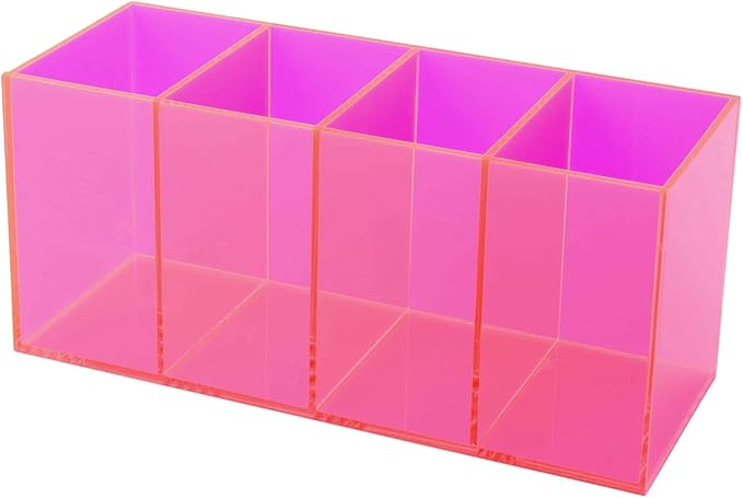 Pen Holder for Desk Neon Acrylic Pencil Holder Cup Makeup Brush Storage Organizer for Vanity, Neon Pink