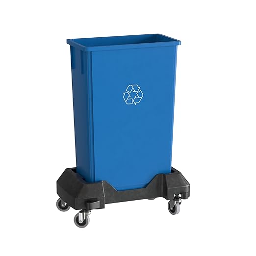 23 Gallon Blue Recycle Slim Jim Trash Can with Dolly