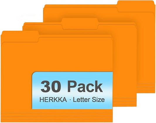 File Folder, HERKKA 30 Pack 1/3 Cut Tab File Folders, File Folders Great for Organizing and Filing, Letter Size, Orange