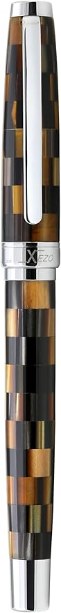 Xezo Urbanite Fountain Pen, Fine Nib. Woody Brown, Tan, Silver, and Black Acrylic on Brass. Chrome Plated. Limited Edition and Serialized