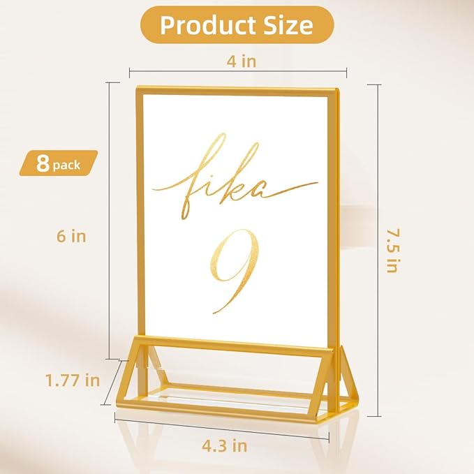 Acrylic Sign Holder 5x7 Gold Picture Frame Clear Acrylic Frames Display Stand Double Sided Table Menu Holders for Wedding Table Numbers Restaurant Photos (8 pcs)
