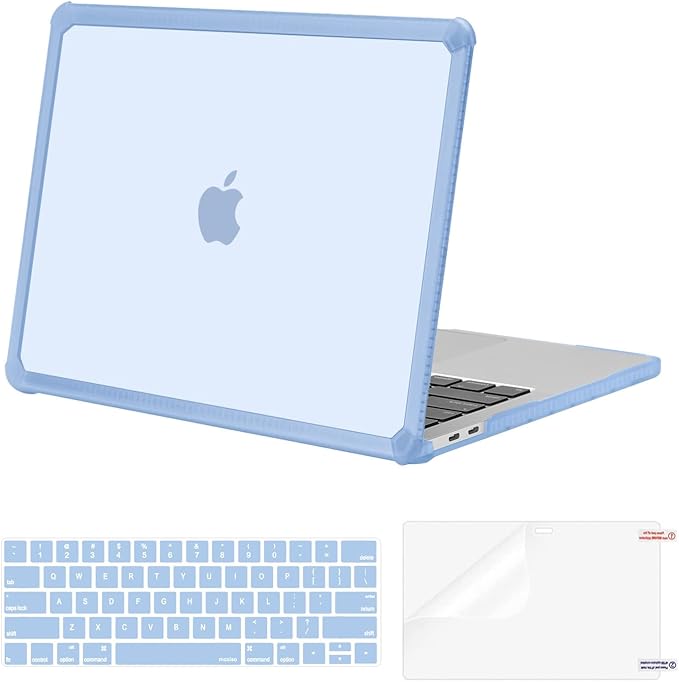 MOSISO Compatible with MacBook Pro 13 inch Case M2 2025-2016 A2338 M1 A2251 A2289 A2159 A1989 A1708 A1706, Anti-Cracking Heavy Duty Plastic TPU Bumper Hard Case&Keyboard Skin&Screen Film, Air Blue