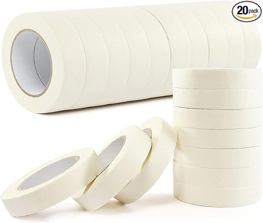 Masking Tape Bulk 1 Inch 20 Packs - White Beige Masking Tapes for General Purpose, Craft, Art, Home, Office, School, 1 Inch x 55 Yards x 20 Rolls
