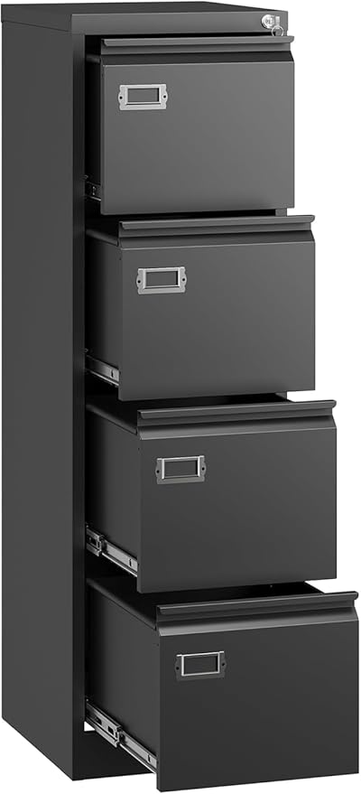 Letaya 4 Drawer File Cabinet with Lock,Metal Office Vertical Filing Cabinets for Home Office- Storage A4/F4/Letter/Legal -Assembly Required (Black)