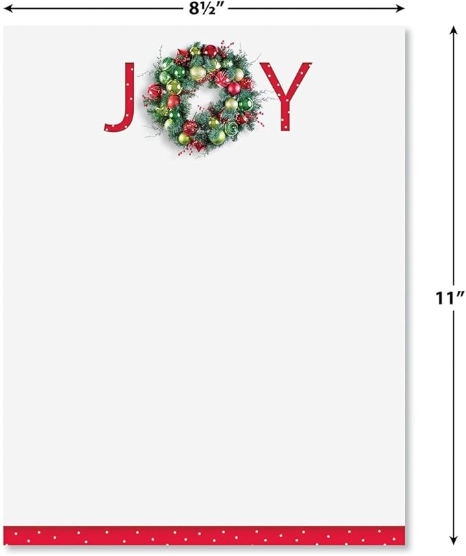 Great Joy Holiday Letter Paper - Set of 25 Christmas stationery papers are 8 1/2" x 11", compatible computer paper