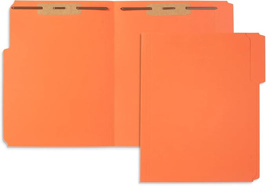 50 Orange Fastener File Folders - 1/3 Cut Reinforced Tab - Durable 2 Prongs Bonded Fastener Designed to Organize Standard Medical Files, Office Reports - Letter Size, Orange, 50 Pack