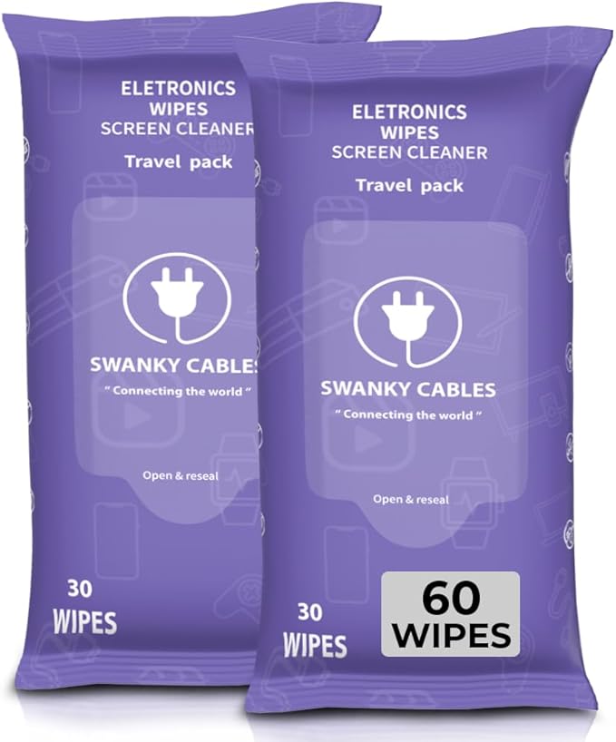 Screen Cleaner Wipes: Electronic Wipes for Screens - Computer Screen Wipes for Lens, Phone, Tv Screen and Monitor Cleaning - Tech Wipes & Microfiber Cloth (Soft Wipes, 60 Count)