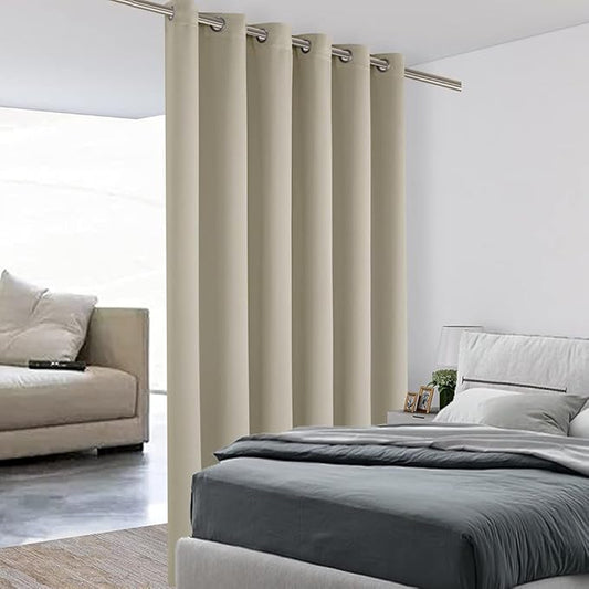 BONZER Room Divider Blackout Curtain Wide Room Darkening Total Privacy Wall Noise Reducing for Bedroom, 84L x 70W Inch (7L x 5.8W ft), 1 Panel, Cream