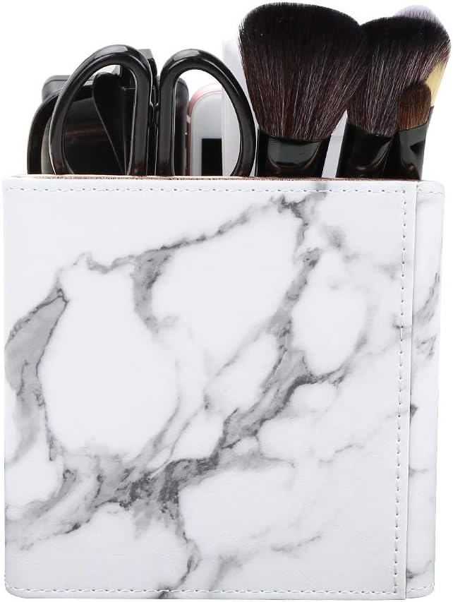 KINGFOM Remote Control Holder with 3 Compartments, Pu Leather Remote Caddy Desktop Organizer for TV, CD, Blu-Ray, Media Player, Heater Controllers and Cosmetics Office Supplies (White Marble)