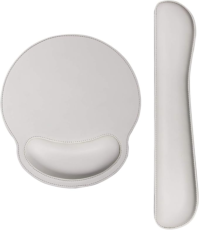 RICHEN Ergonomic PU Leather Keyboard Wrist Rest and Mouse Pad with Wrist Support, Memory Foam Set for Office and Gaming, Comfortable & Lightweight for Easy Typing & Pain Relief (White)