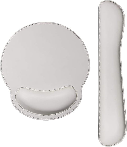 RICHEN Ergonomic PU Leather Keyboard Wrist Rest and Mouse Pad with Wrist Support, Memory Foam Set for Office and Gaming, Comfortable & Lightweight for Easy Typing & Pain Relief (White)