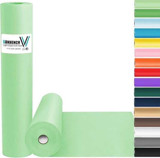 Vanhench Light Green Wrapping Paper 17.5" x 963", Solid Color Art Kraft Craft Paper Roll for Graduation Birthday Bouquet Flower Wrapping/Packing Poster/Bulletin Board